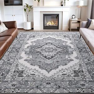 Elegant Gray and blue Area Rug 6x9 non slip